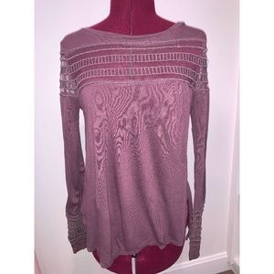 Free People Purple Long Sleeve Shirt with Sheer Detail